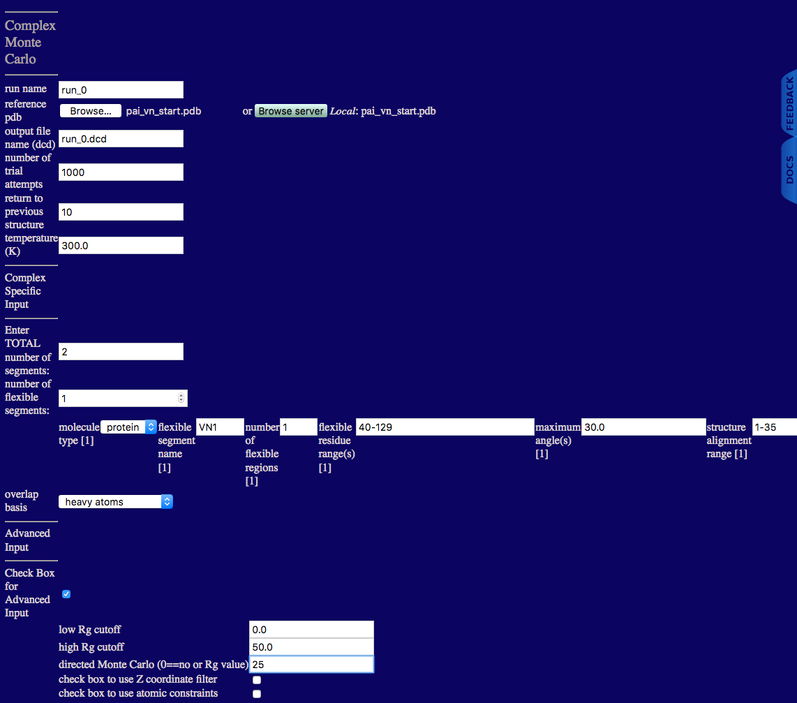 Complex Monte Carlo input