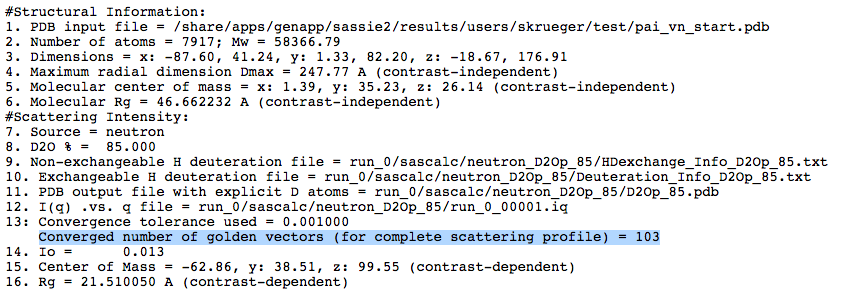 Output values first SAS curve calculation
