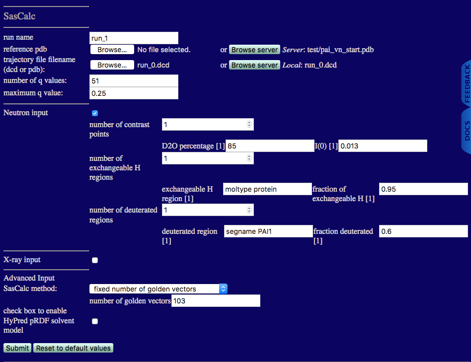 Input values for second theoretical curve calculation using SasCalc