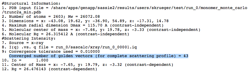 Output values first SAS curve calculation