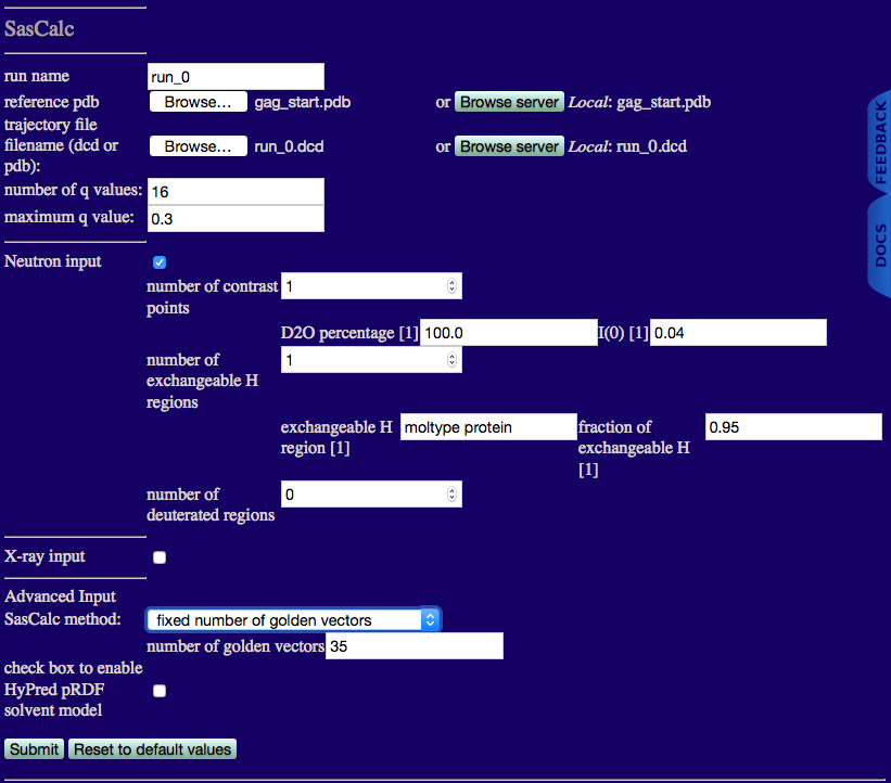 Input values for second theoretical curve calculation using SasCalc
