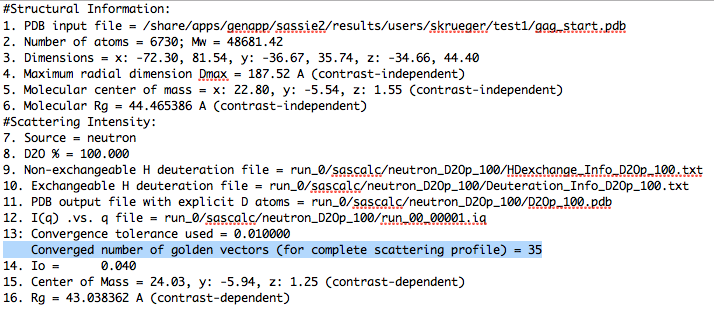 Output values first SAS curve calculation