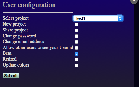 SASSIE-web User Configuration Menu
